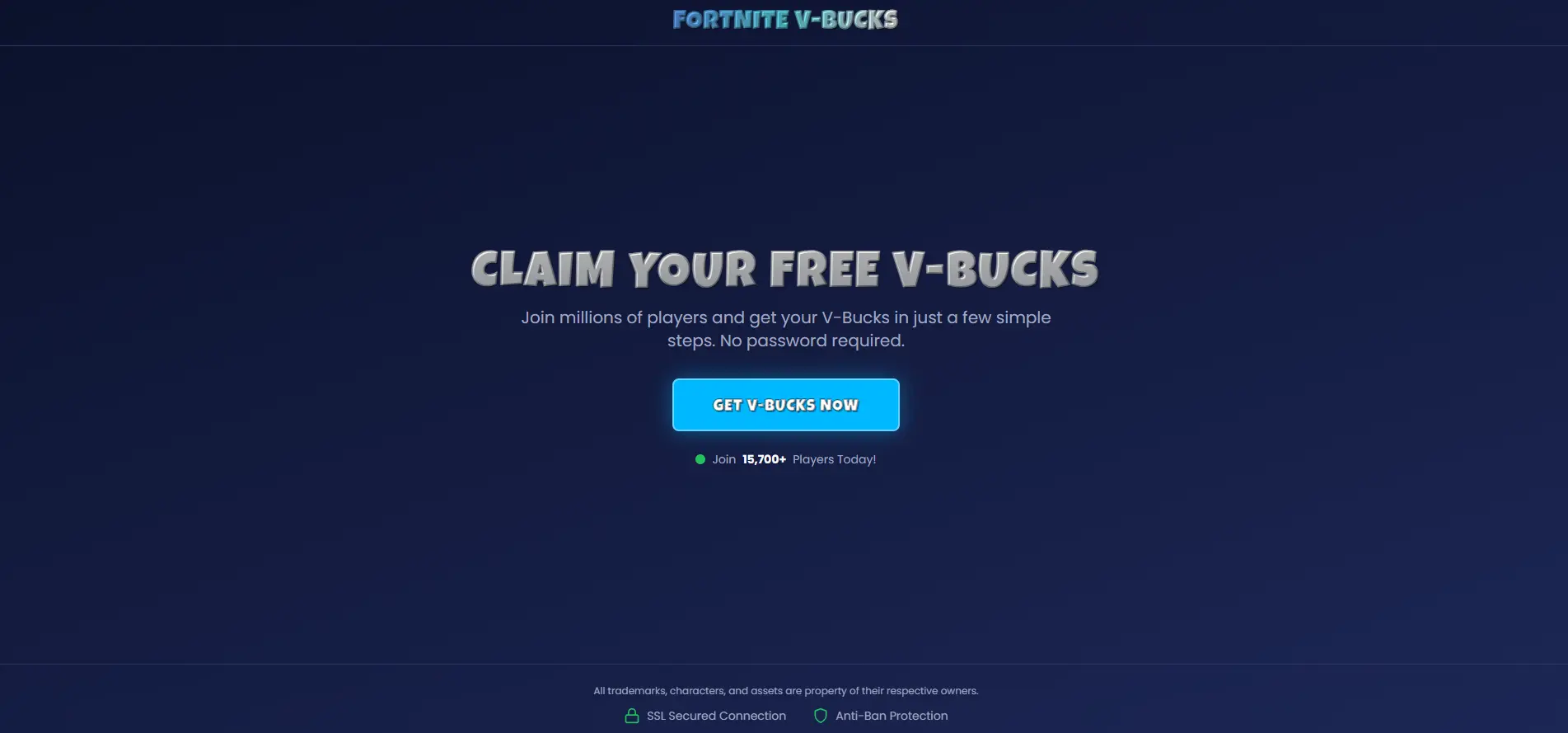 Screenshot of the Skinlootz interface, where users input their username to generate free V-Bucks for skins.